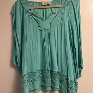 Crescent Teal Blue 3/4 top, size L